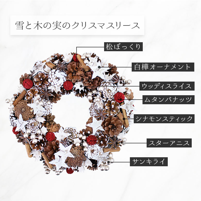 【全国配送可能・送料無料】  雪と木の実のクリスマスリース （プリザーブドフラワー）