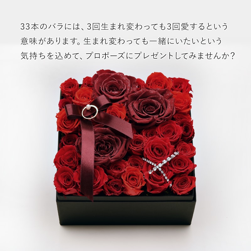 【全国配送可能・送料無料】 33本の薔薇が詰まったフラワーボックス （プリザーブドフラワー）