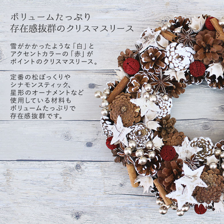 【全国配送可能・送料無料】  雪と木の実のクリスマスリース （プリザーブドフラワー）