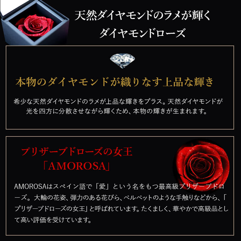 【全国配送可能・送料無料】 ダイヤモンドローズ [M] プリザーブドフラワー