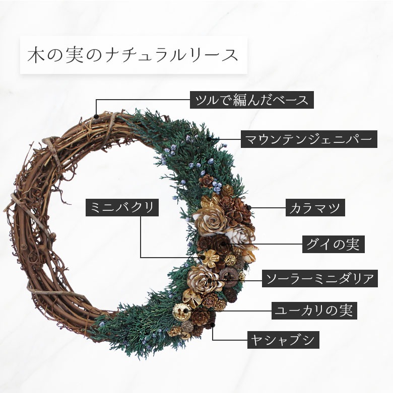 【全国配送可能・送料無料】  木の実のナチュラルリース （プリザーブドフラワー）