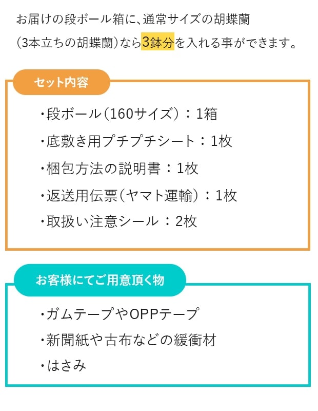 胡蝶蘭の鉢宅配回収セット