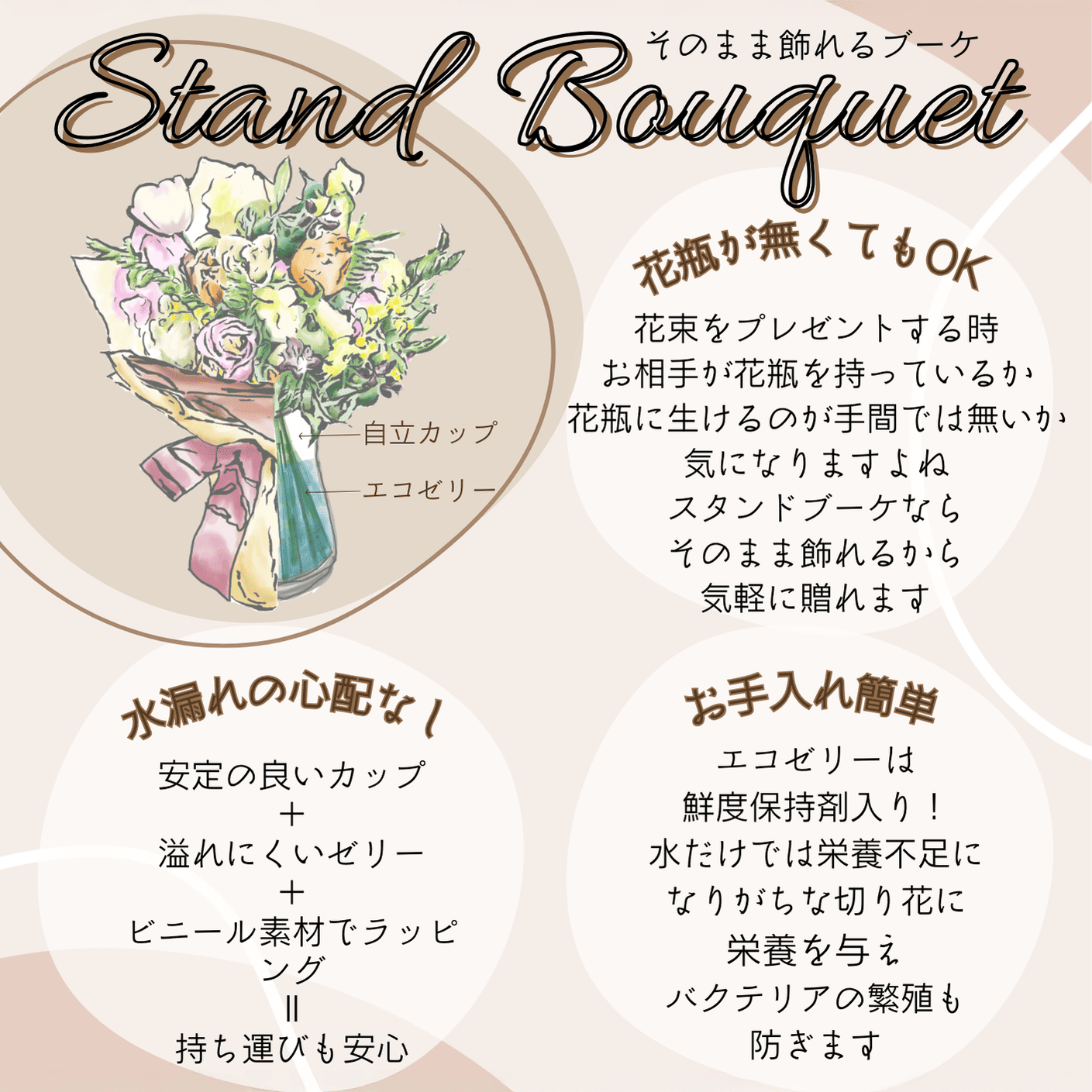 【宅配便発送・送料別】そのまま飾れるスタンドブーケ Mサイズ